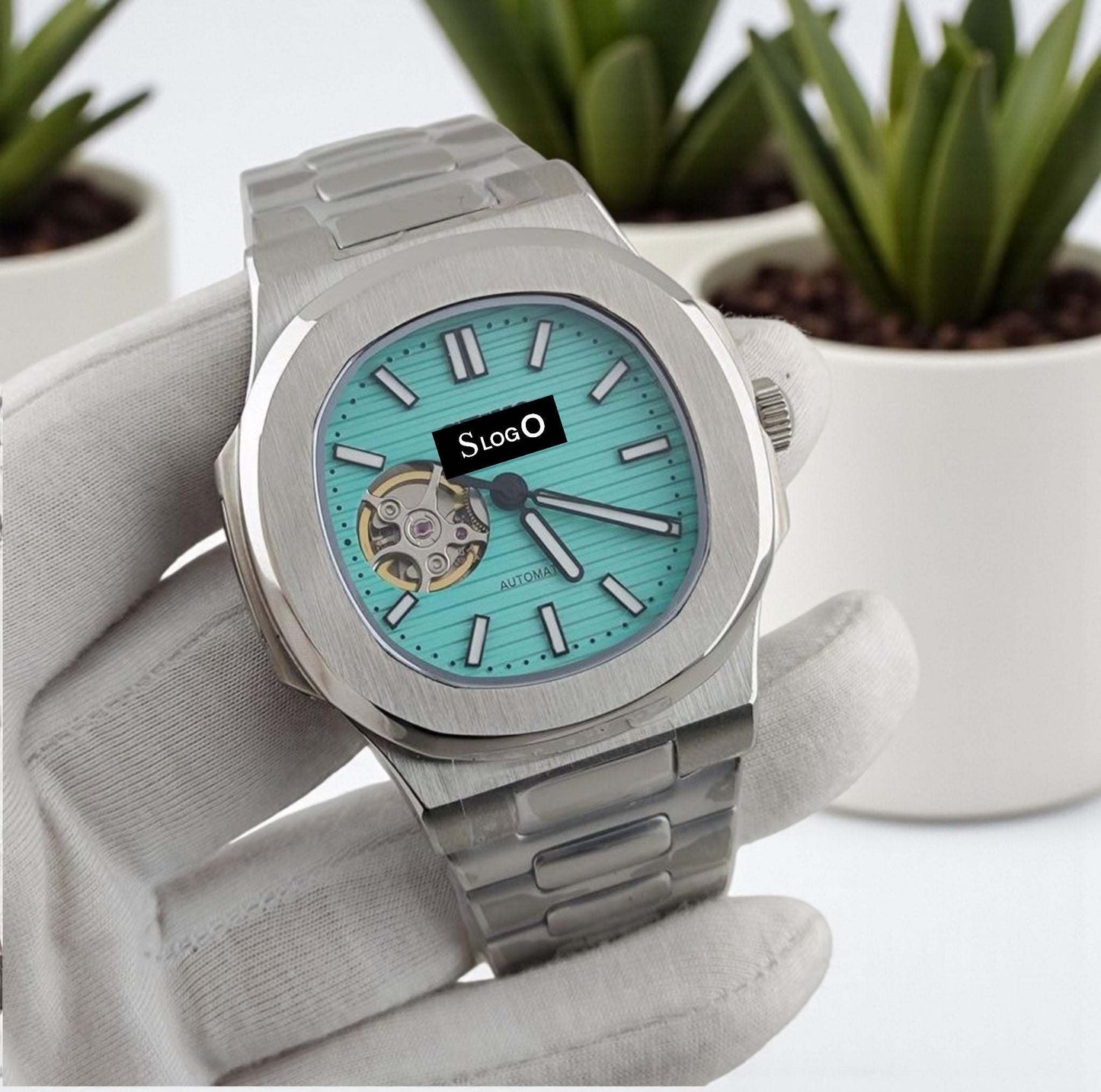 Seiko Mod Nautilus Tiffany Blue Open-Heart Dial watch - Modtime Creations