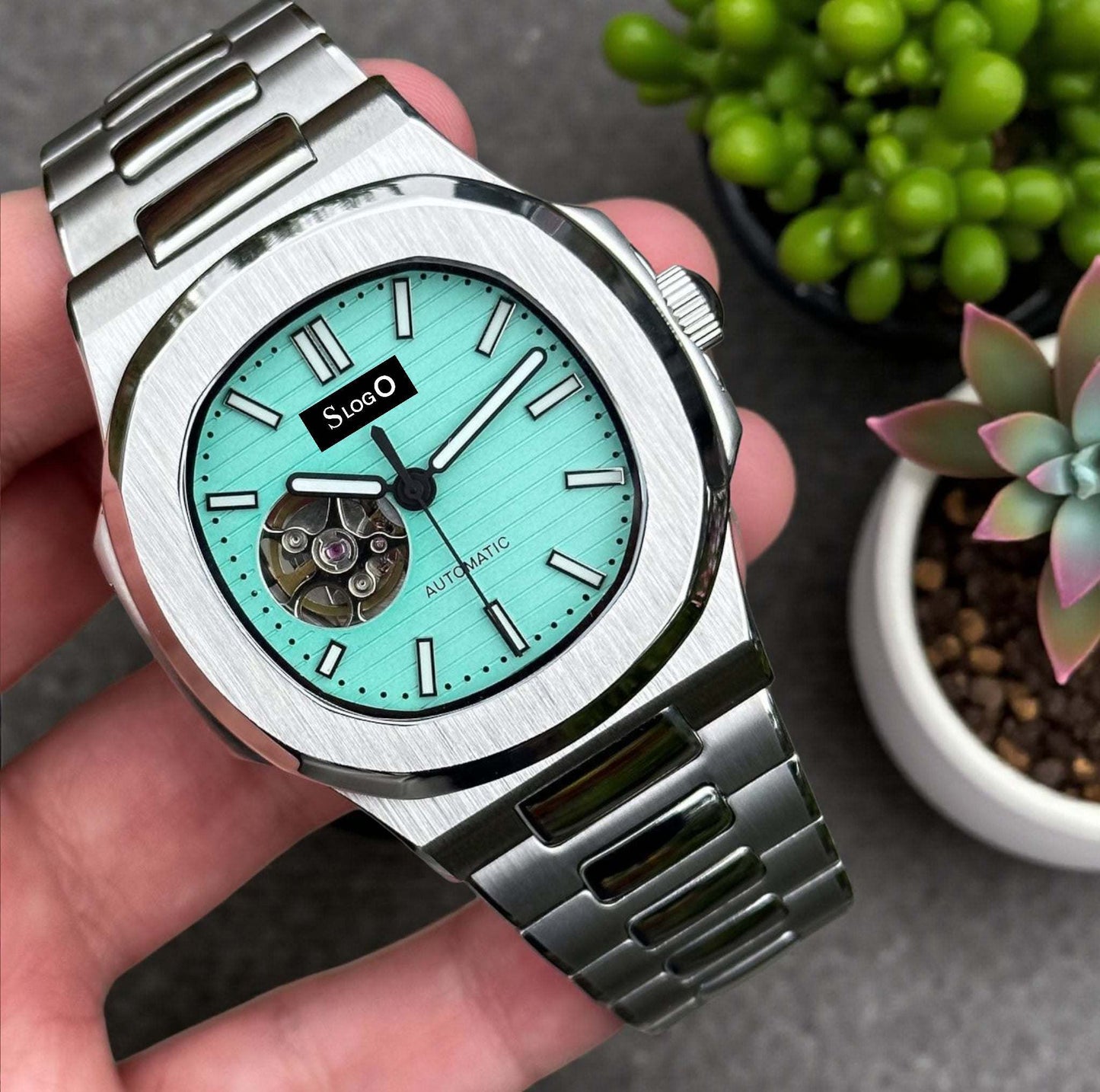 Seiko Mod Nautilus Tiffany Blue Open-Heart Dial watch - Modtime Creations