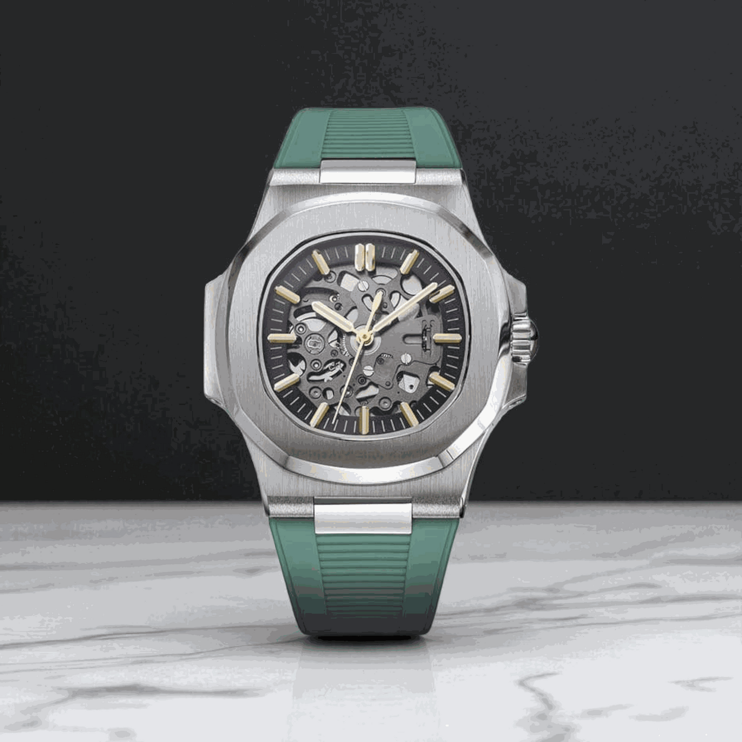 Seiko Mod Nautilus Skeleton watch with NH70 automatic movement and stainless steel bracelet by Modtime Creations
