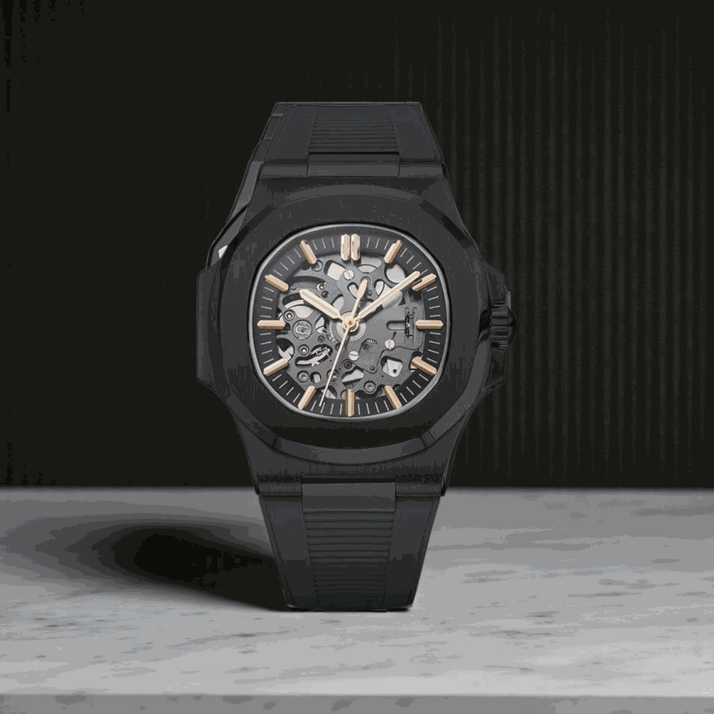 S Mod SeikNaut Skeleton Rubber Bracelet - Black Case - MODTIME