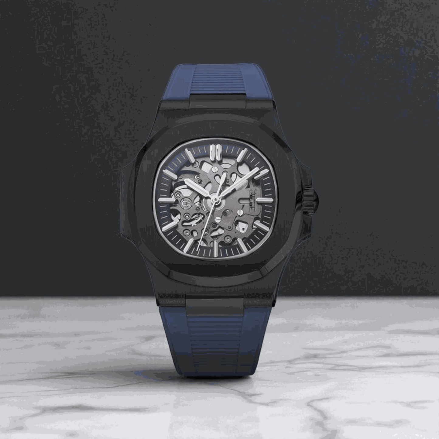 S Mod SeikNaut Skeleton Rubber Bracelet - Black Case - MODTIME