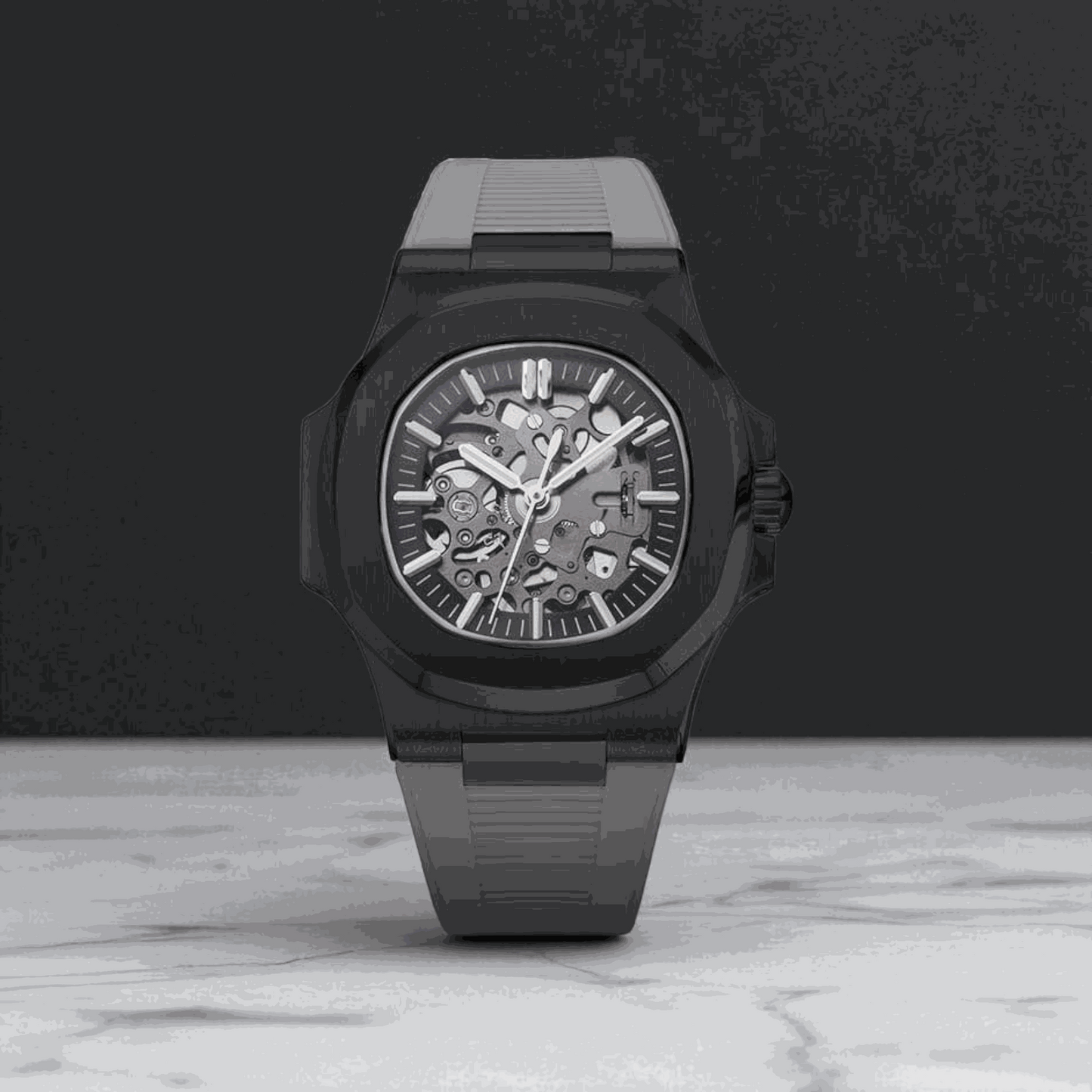 S Mod SeikNaut Skeleton Rubber Bracelet - Black Case - MODTIME