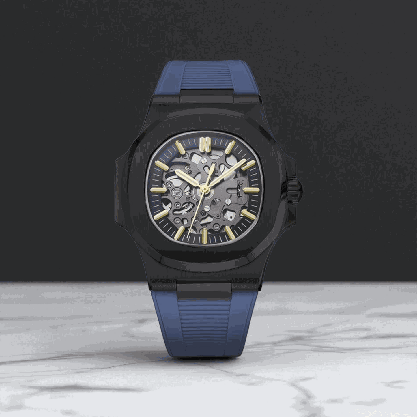 S Mod SeikNaut Skeleton Rubber Bracelet - Black Case - MODTIME