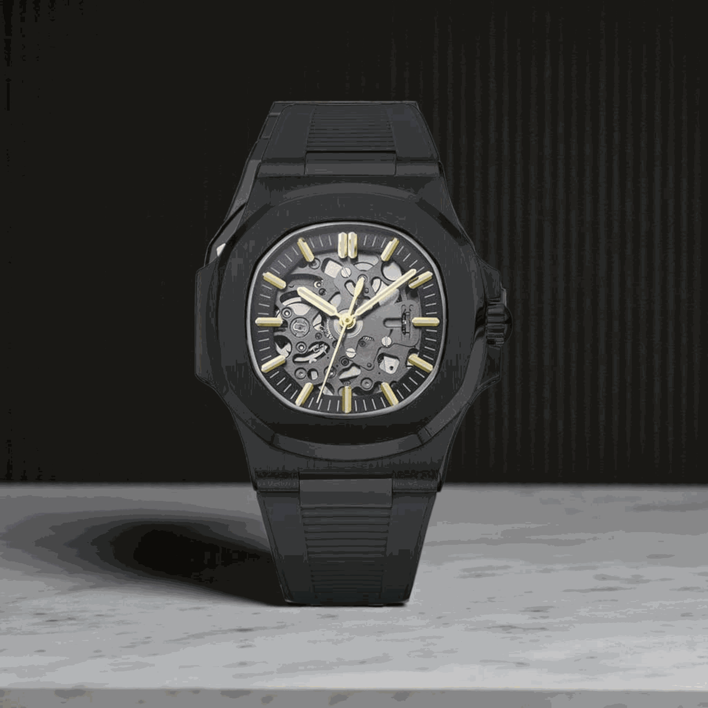 S Mod SeikNaut Skeleton Rubber Bracelet - Black Case - MODTIME