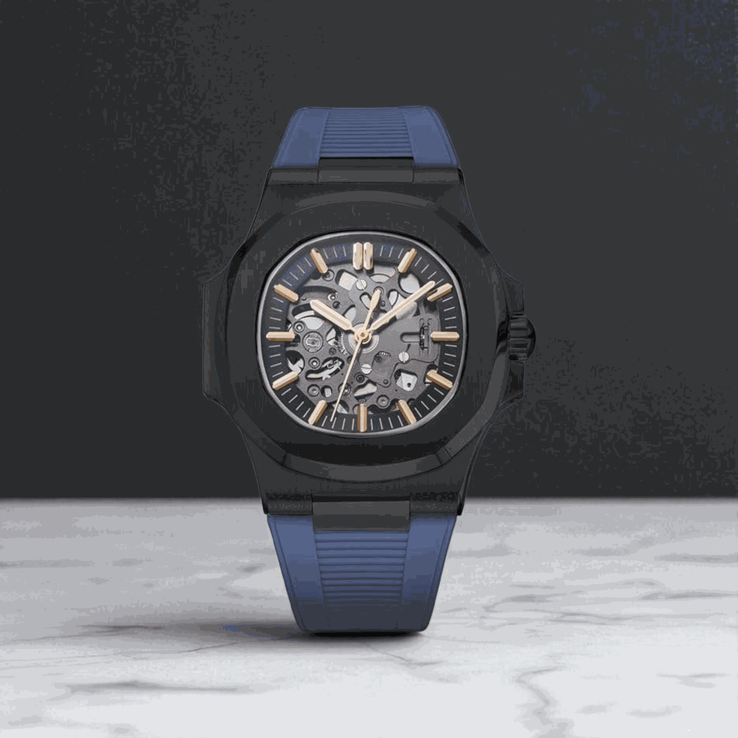 S Mod SeikNaut Skeleton Rubber Bracelet - Black Case - MODTIME