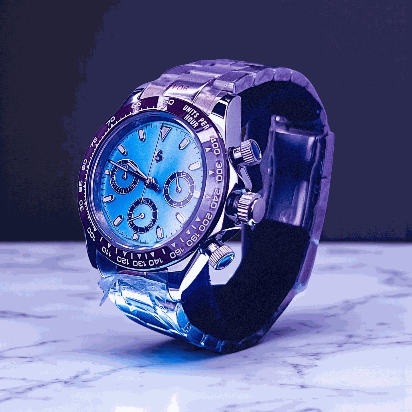 Seiko Mod Daytona Light Blue Dial Brown Bezel - Modtime
