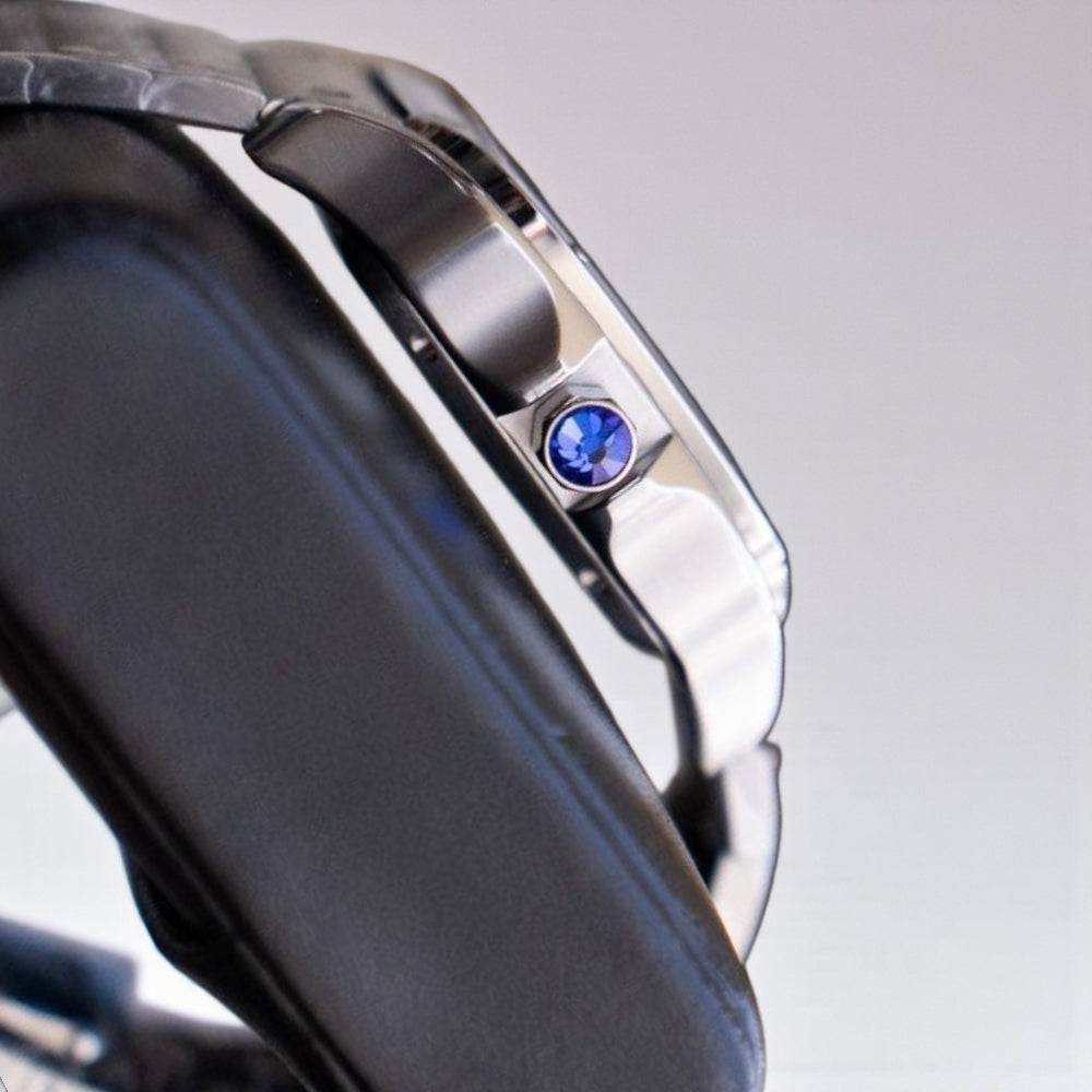 Santeiko silver case Seiko Mod watch with brown dial and stainless steel bracelet by Modtime Creations