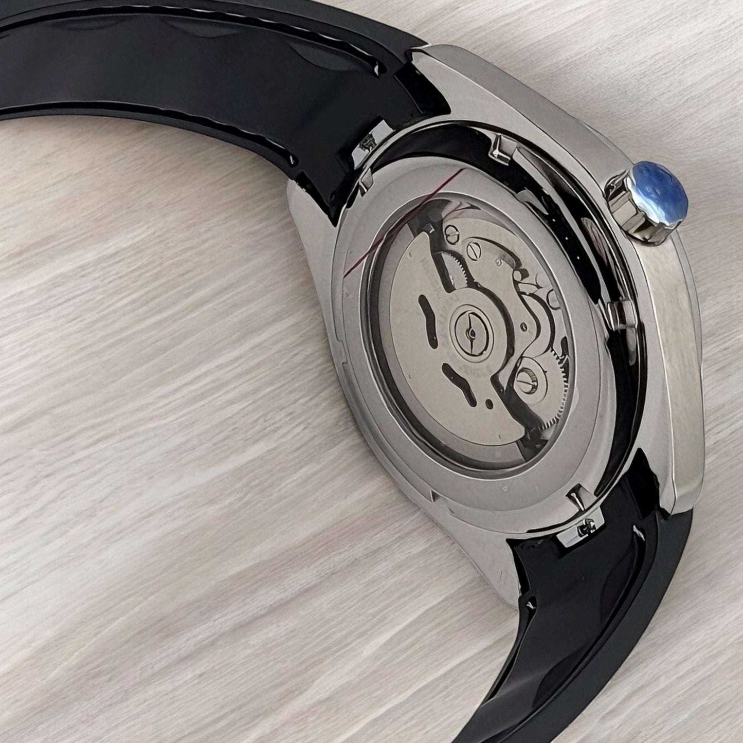 Modded Seiko luxury watch with aqua style dial and 40mm stainless steel case by Modtime Creations