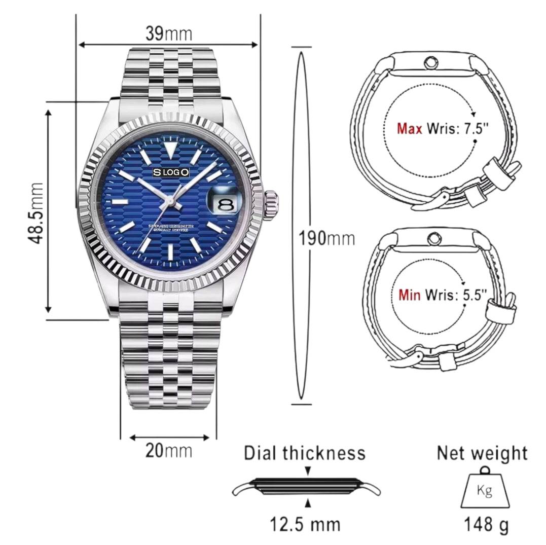 Seiko mod watch with black dial, Roman numerals, and date window by Modtime Creations