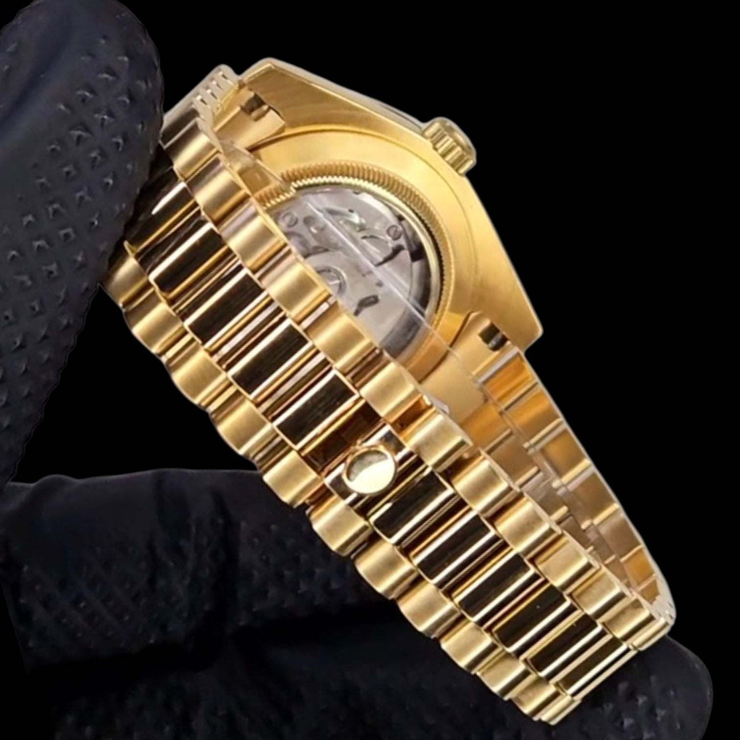 Seiko Mod luxury watch with gold gem dial and bling bezel by Modtime Creations