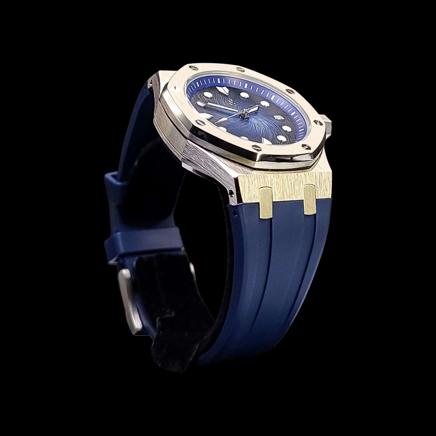 Seiko Mod Watches Royal Oak luxury watch with sunburst blue dial and stainless steel case