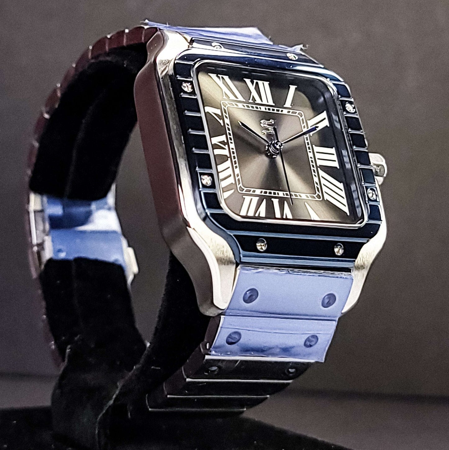 Seiko Mod Santos Homage Two - Tone Blue Bezel Silver - Modtime - MODTIME
