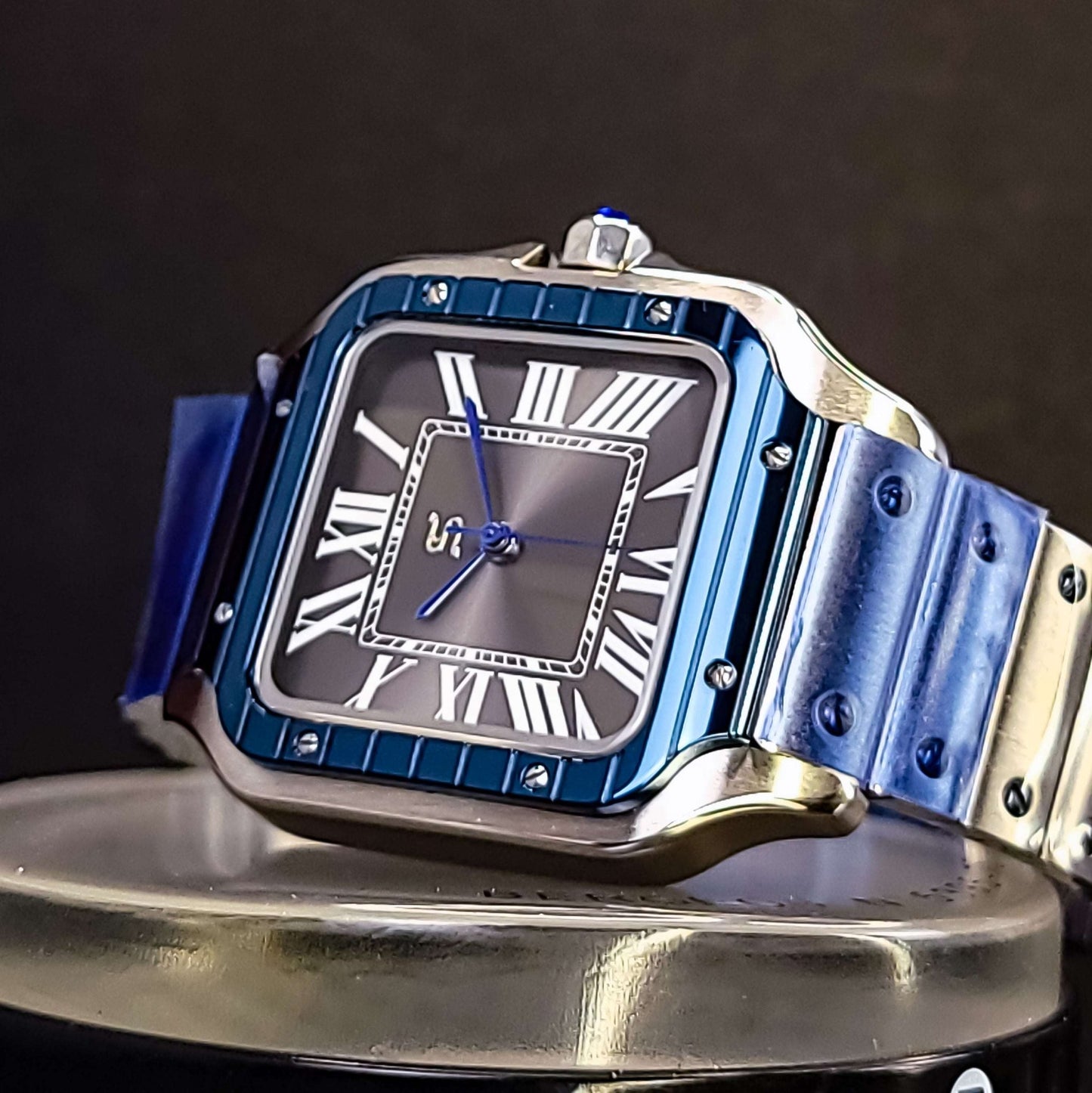 Seiko Mod Santos Homage Two - Tone Blue Bezel Silver - Modtime - MODTIME