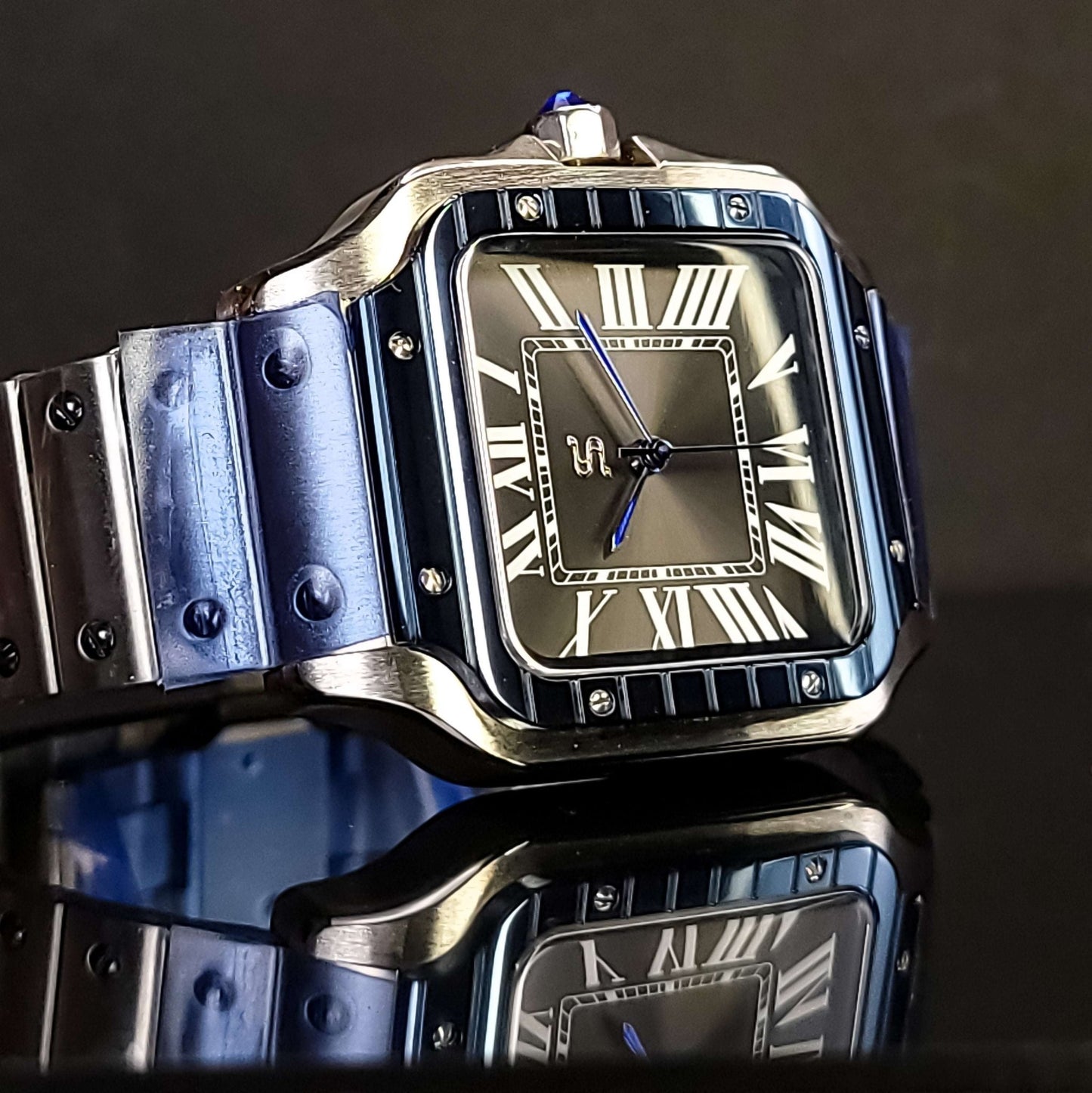Seiko Mod Santos Homage Two - Tone Blue Bezel Silver - Modtime - MODTIME