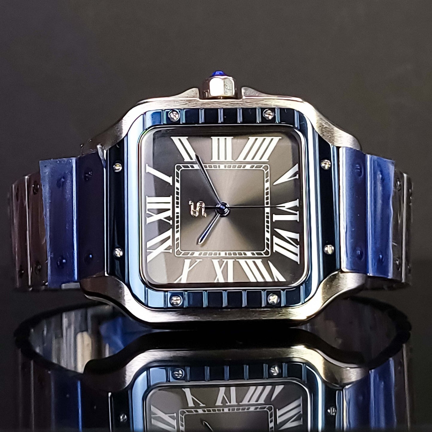 Seiko Mod Santos Homage Two - Tone Blue Bezel Silver - Modtime - MODTIME