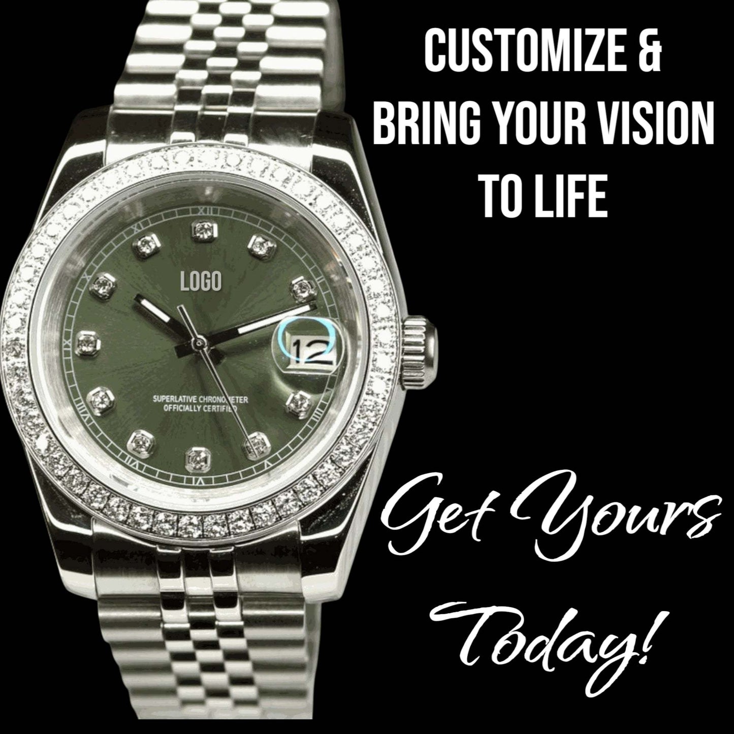 Seiko Mod DateJust Green Dial Diamond Bezel - Modtime Creations