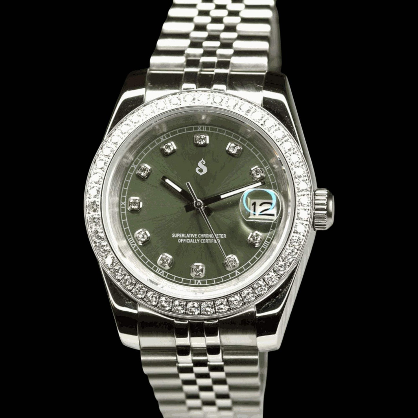 Seiko Mod DateJust Green Dial Diamond Bezel - Modtime Creations