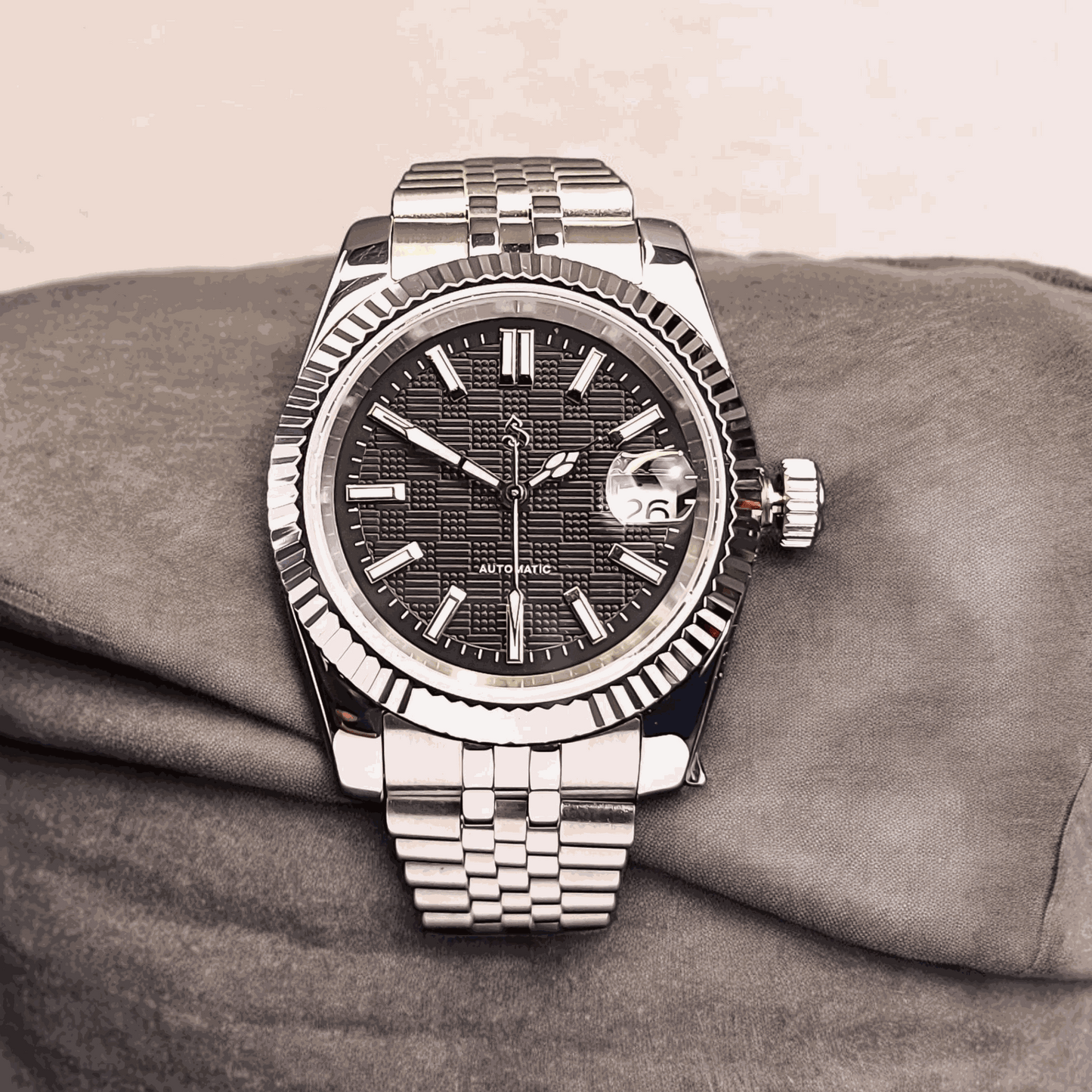 Seiko Mod Watches Datejust aka SeikoJust Vintage Checkered Black IWC Dial - MODTIME Creations
