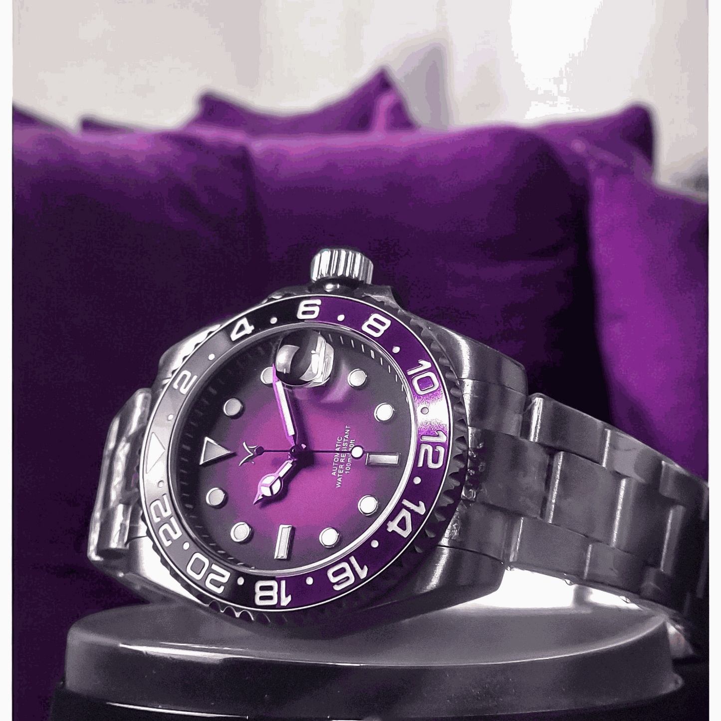 Seiko Mod Submariner aka Seikomariner " Joker " Series - Fuchsia Purple Dial - Modtime Creations