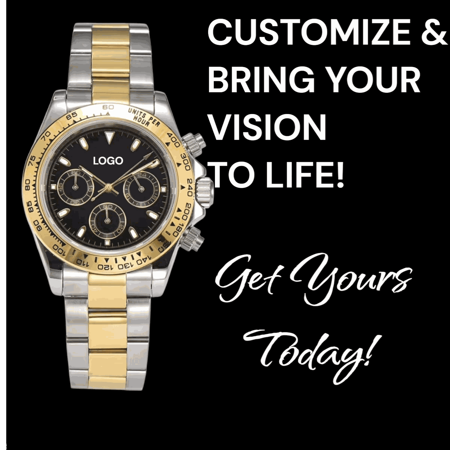 Seitona two-tone bracelet watch with black dial Seiko Modtime luxury chronograph