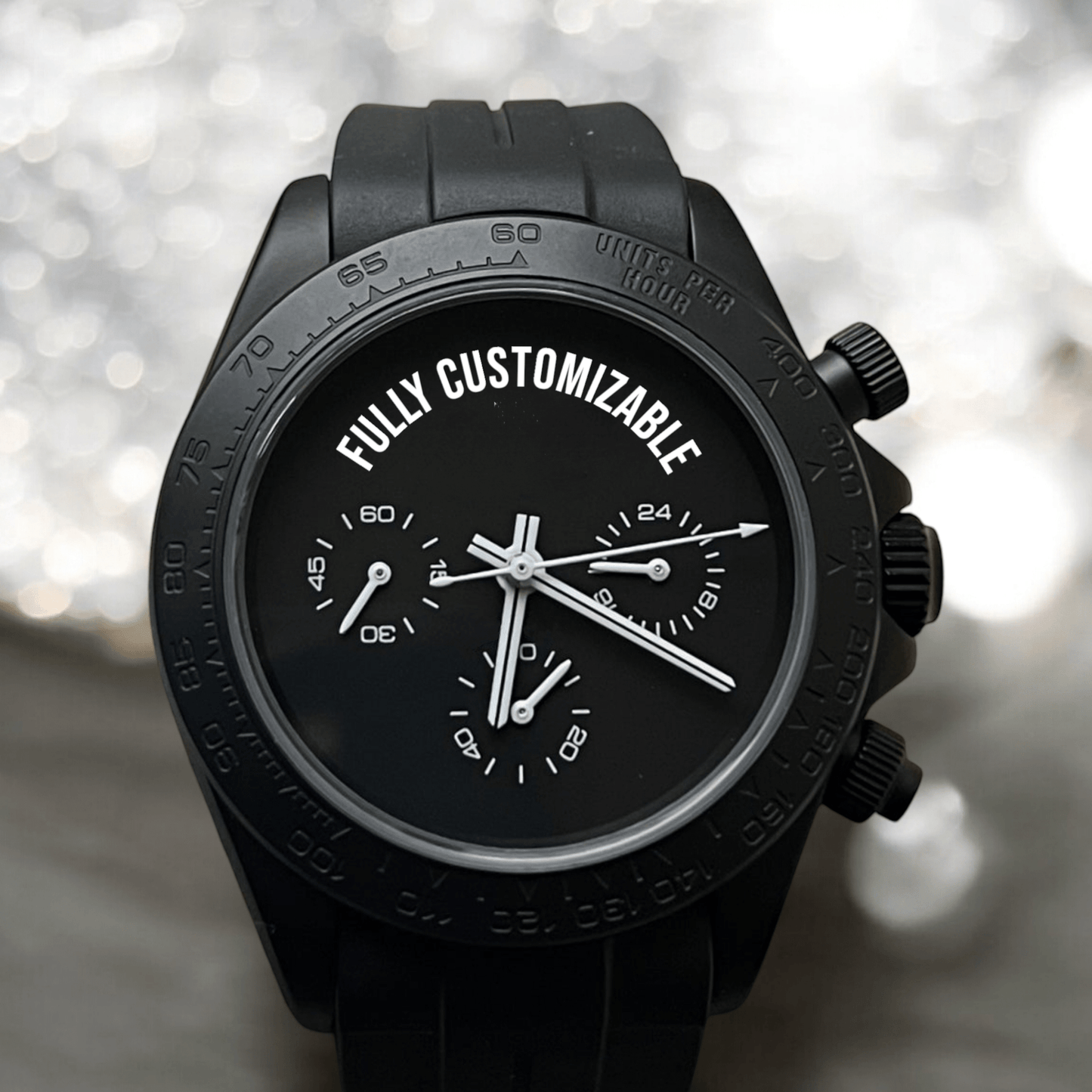 Seitona Seiko Mod luxury black chronograph watch with sapphire crystal and stainless steel case