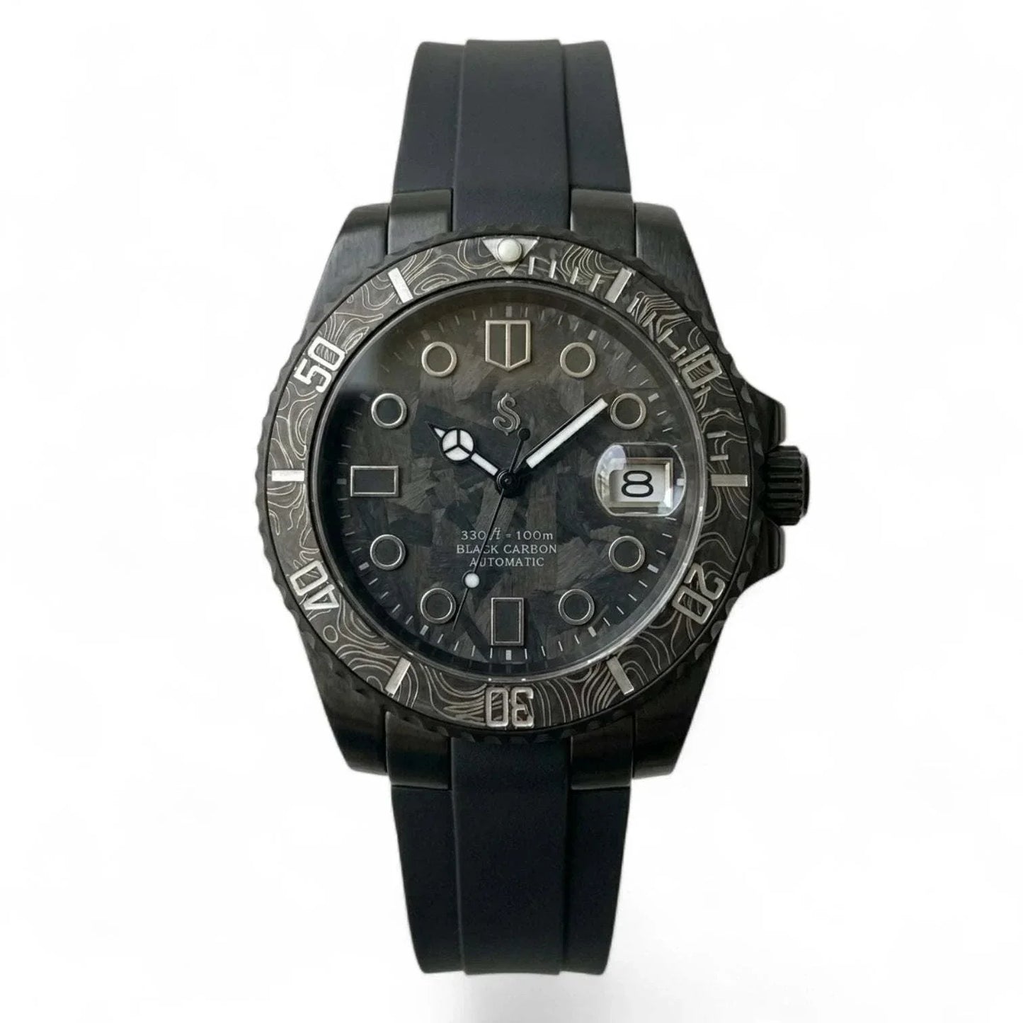 Seiko Mod Watches Black Carbon Fiber Yachtmaster Diver watch by Modtime Creations
