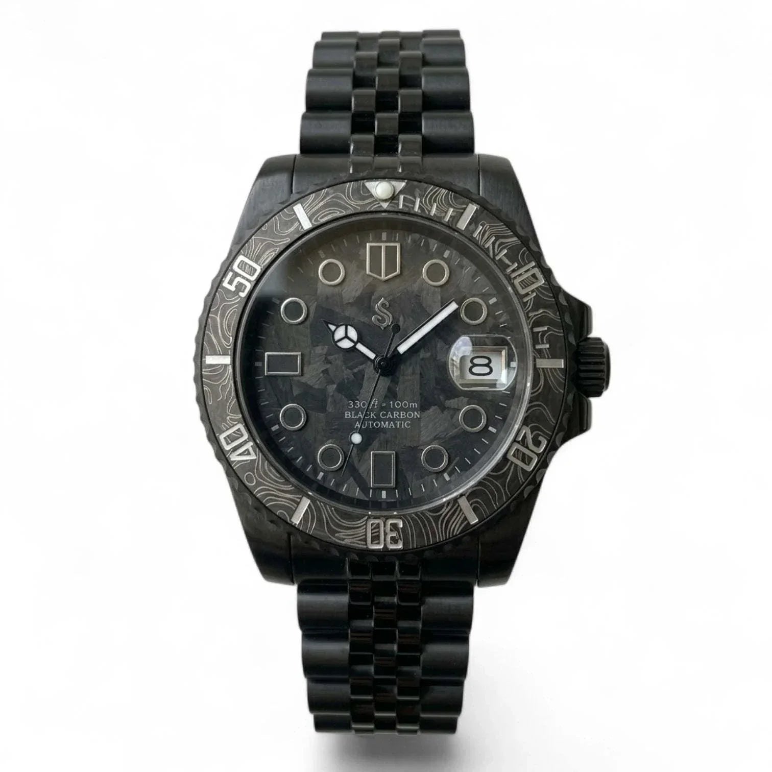 Seiko Mod Watches Black Carbon Fiber Yachtmaster Diver watch by Modtime Creations