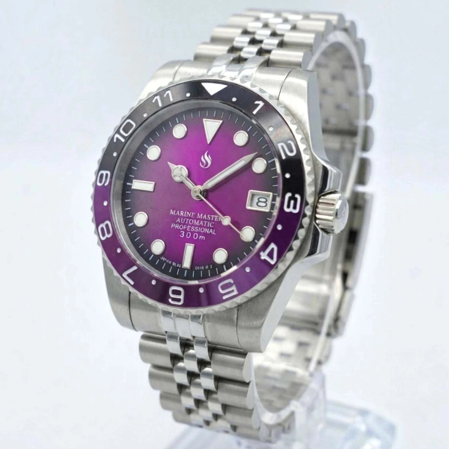 Seiko mod watches Submariner purple fuchsia dial "Joker" diver built by Modtime Creations 