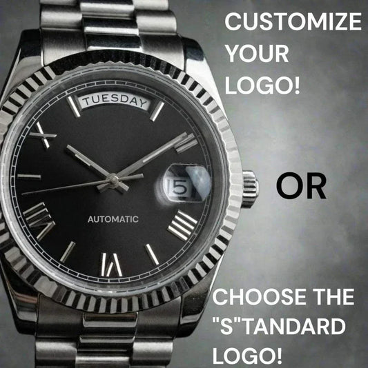 Modded Seiko Watches DayDate Black  Roman Numerals Dial with Silver Fluted Watch case built by Modtime Creations