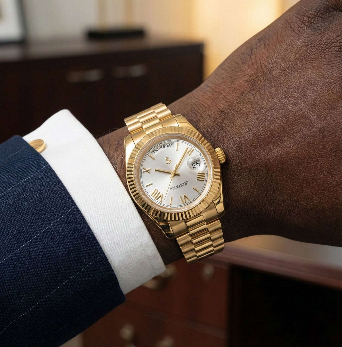 Modded Seiko DayDate White Roman Numeral Dial Gold Series