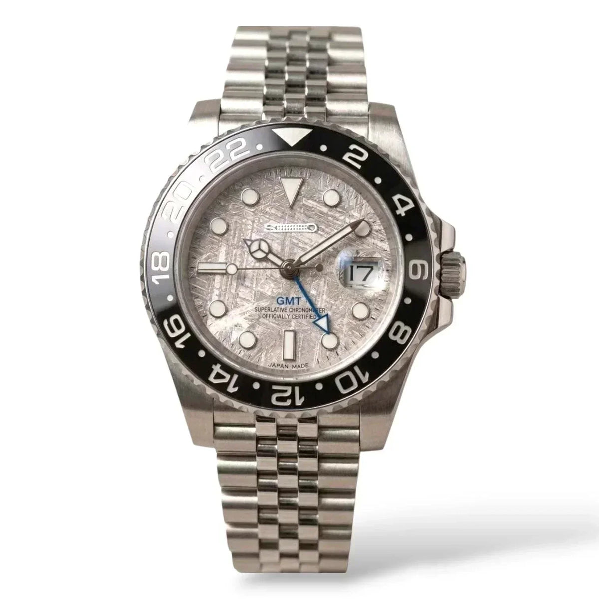 SEIKO MOD SUBMARINER GMT Grey Carbon Fiber Diver watch with black grey "Bruce Wayne" bezel and stainless steel bracelet