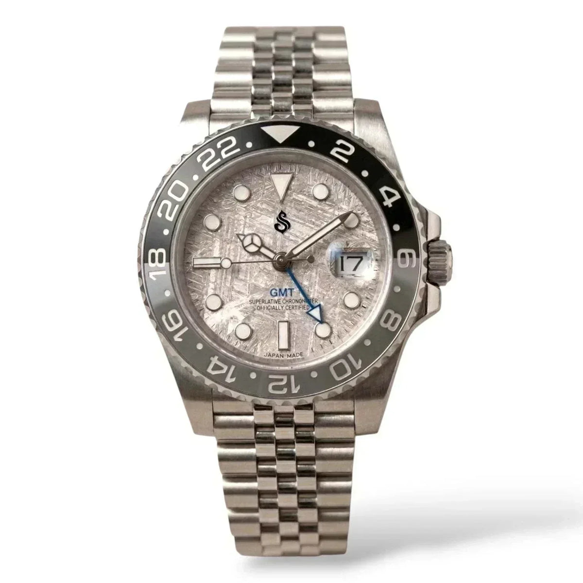 SEIKO MOD SUBMARINER GMT Grey Carbon Fiber Diver watch with black grey "Bruce Wayne" bezel and stainless steel bracelet