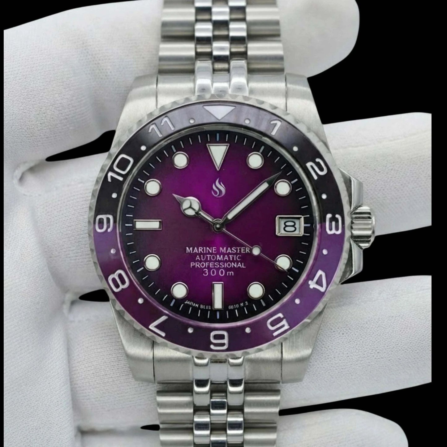 Seiko mod watches Submariner purple fuchsia dial "Joker" diver built by Modtime Creations 