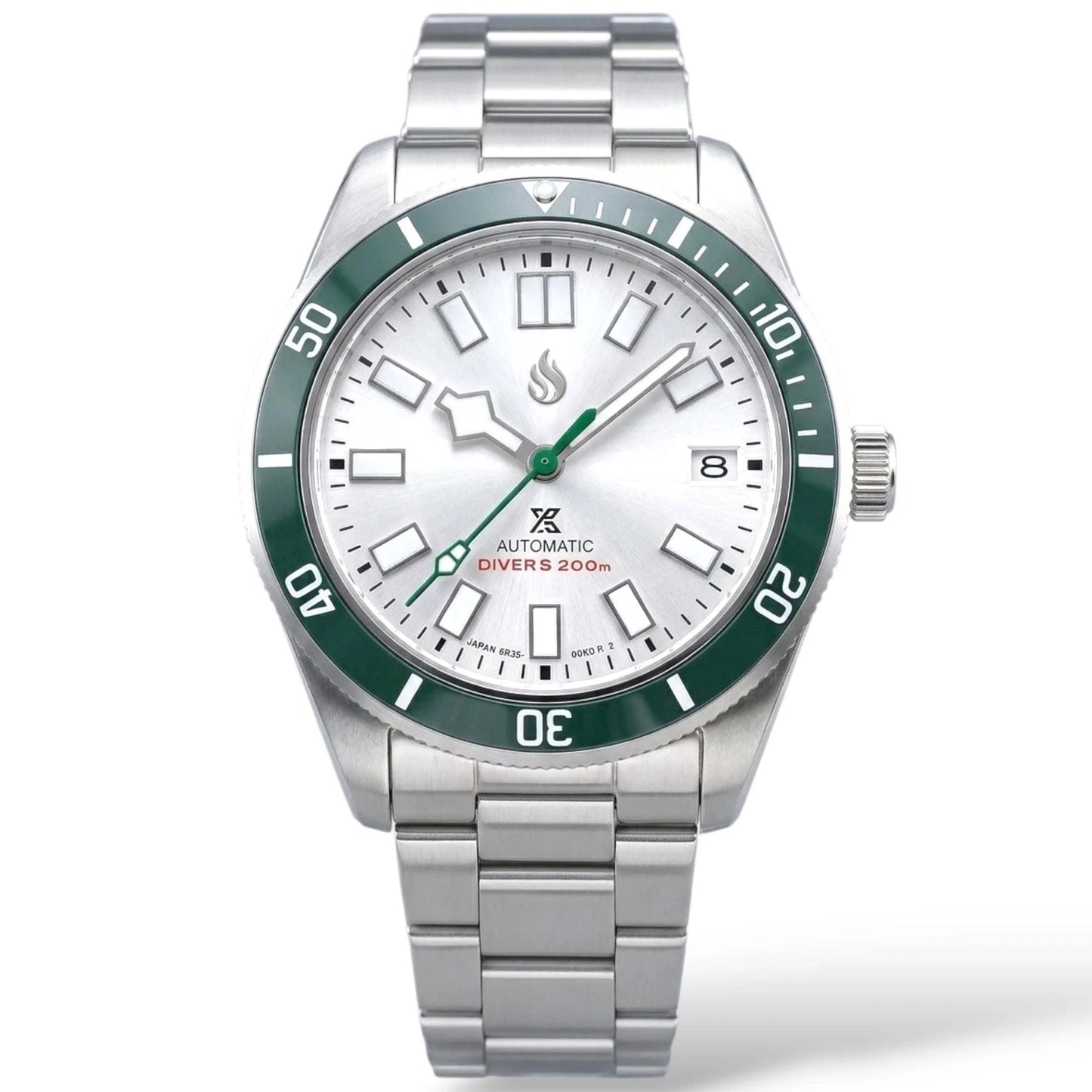 Seiko Mod Submariner Tudor Pelagos Fusion green white diver watch with NH35 automatic movement by Modtime Creations 
