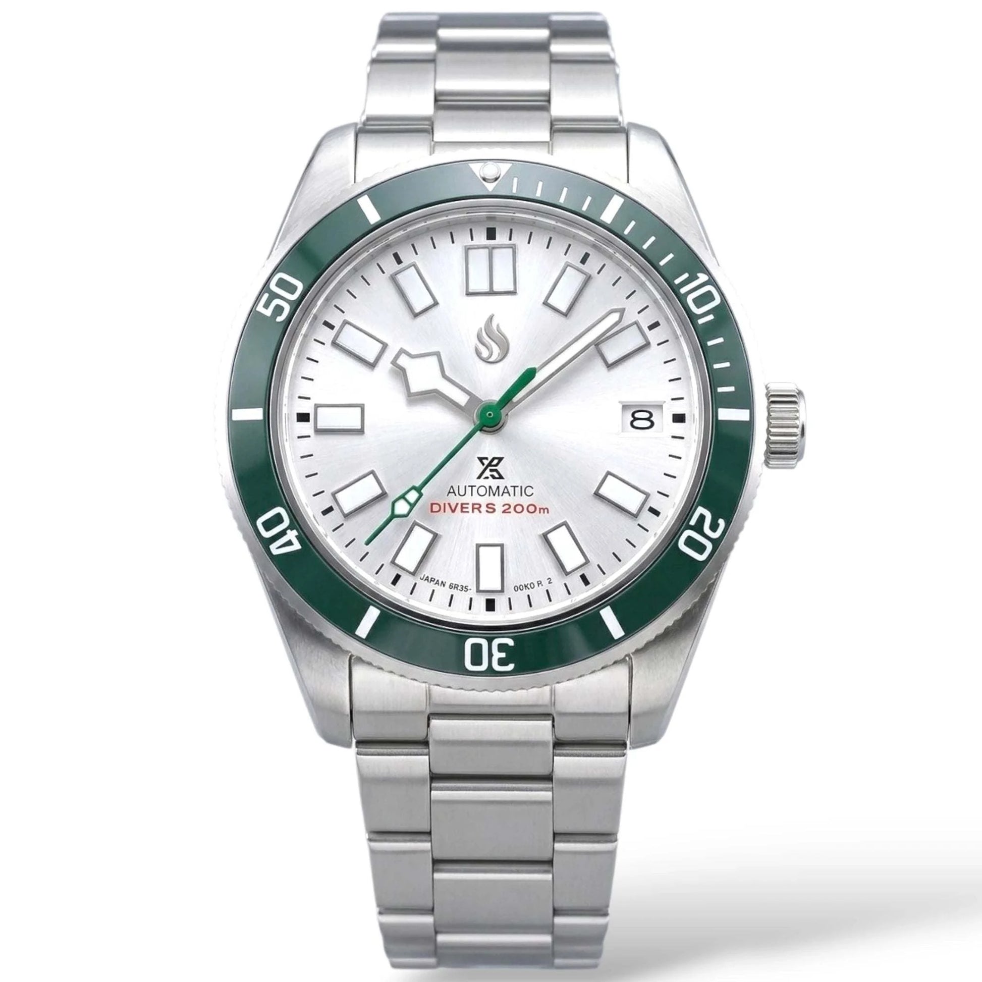 Seiko Mod Submariner Tudor Pelagos Fusion green white diver watch with NH35 automatic movement by Modtime Creations 