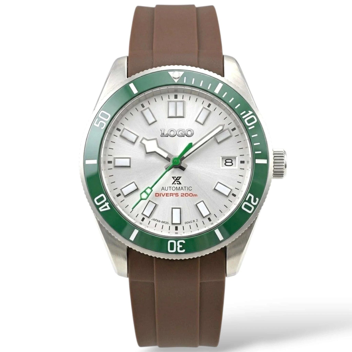 Seiko Mod Submariner Tudor Pelagos Fusion green white diver watch with NH35 automatic movement by Modtime Creations 
