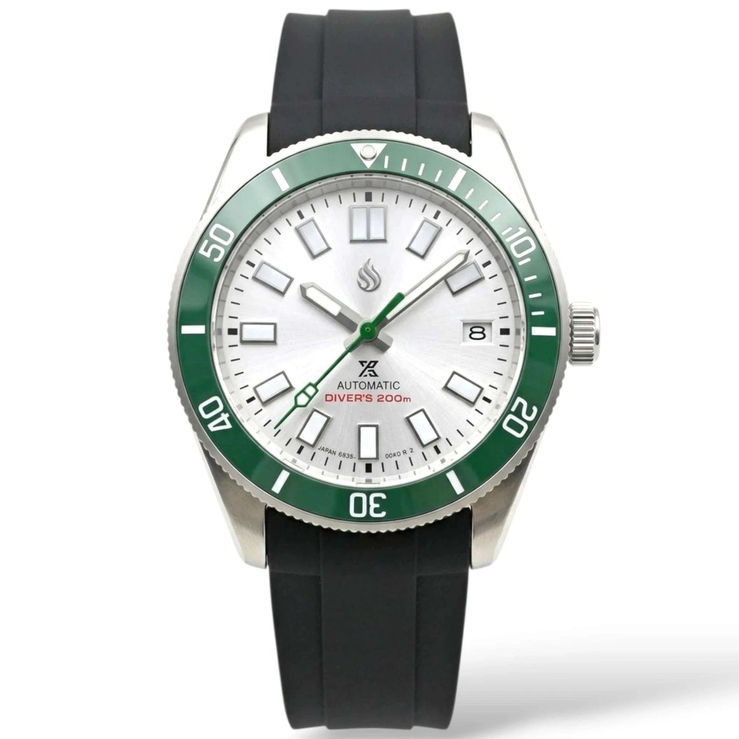 Seiko Mod Submariner Tudor Pelagos Fusion green white diver watch with NH35 automatic movement by Modtime Creations 
