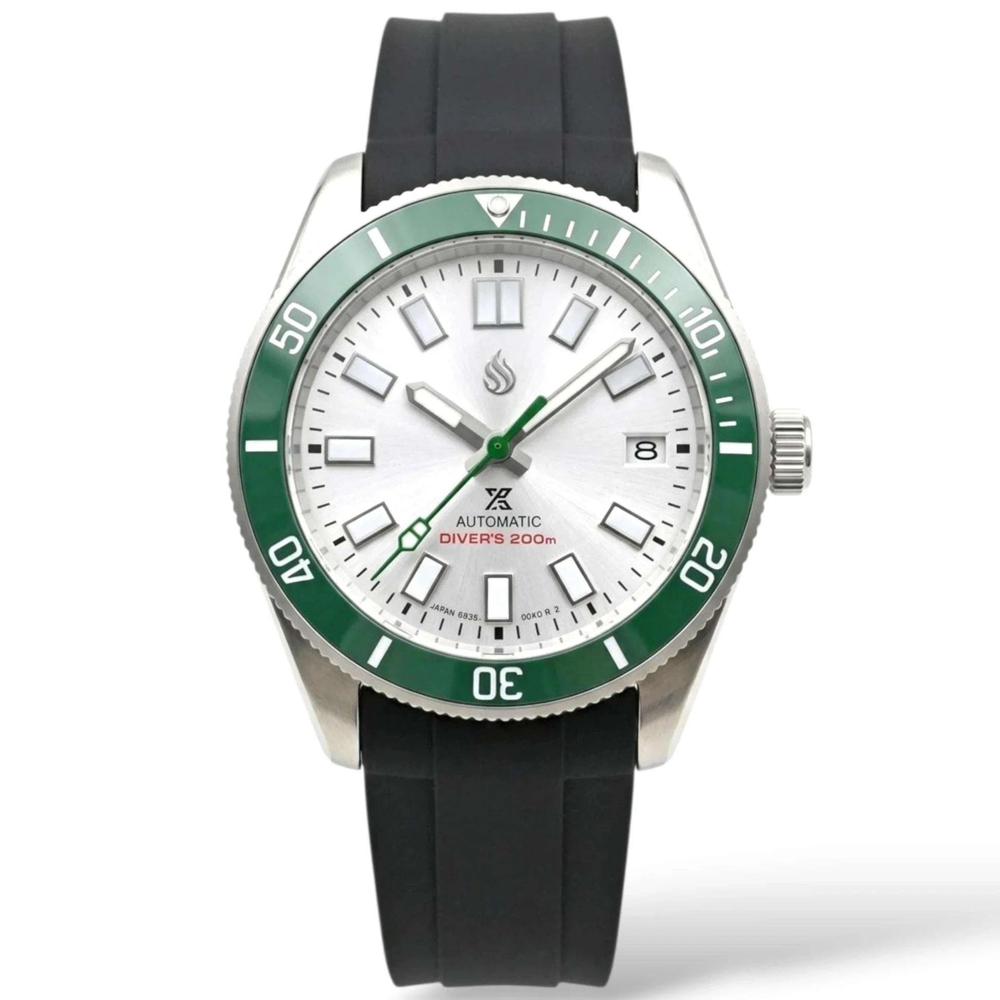 Seiko Mod Submariner Tudor Pelagos Fusion green white diver watch with NH35 automatic movement by Modtime Creations 