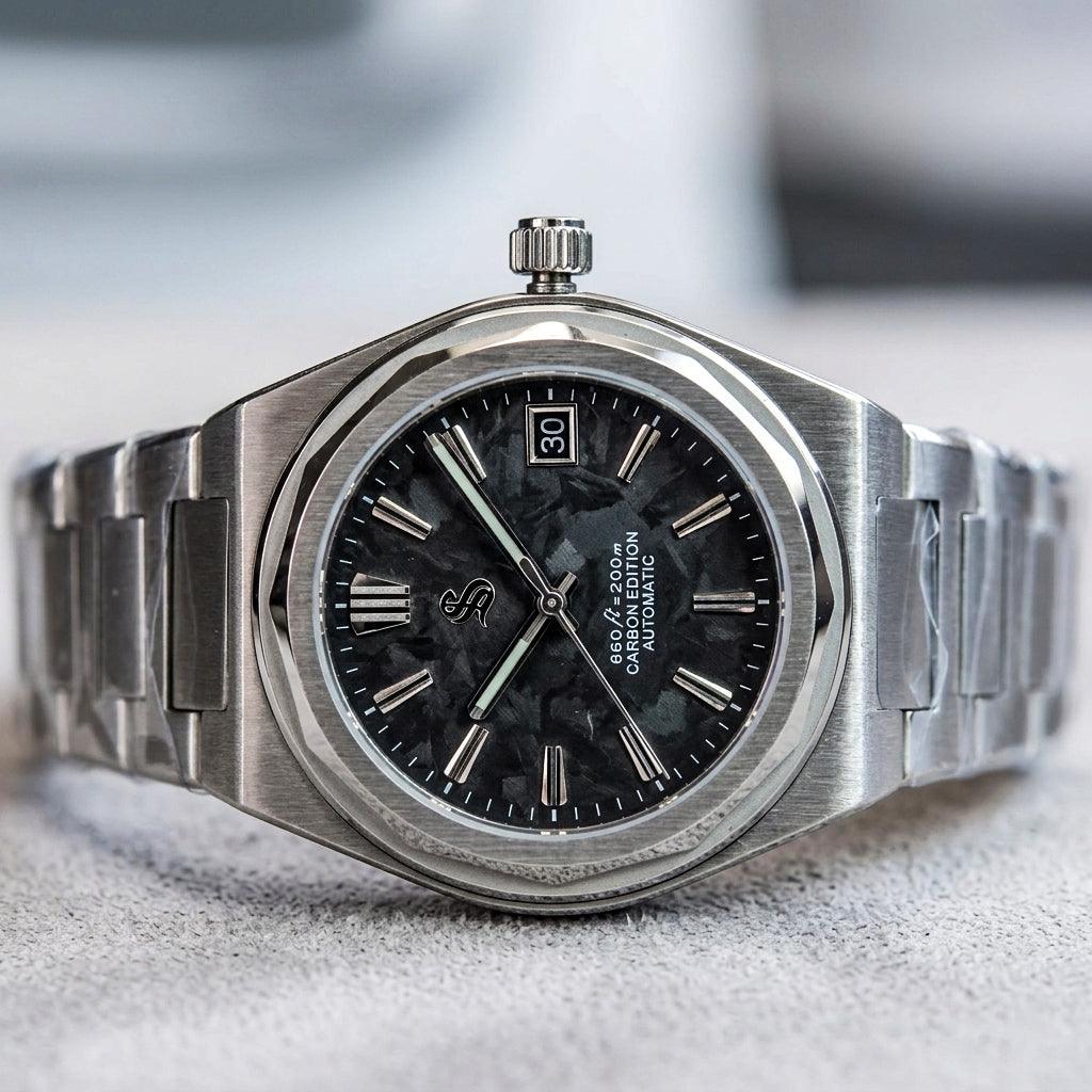 Seiko Mod Carbon Fiber Dial luxury 40mm Modtime diver watch with stainless steel case and sapphire crystal