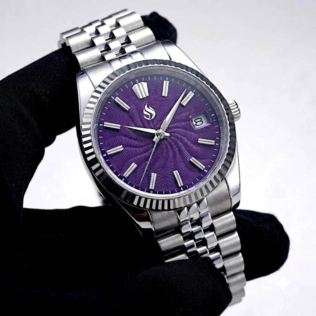 Seiko Mod Datejust "Grand Guilloche" Purple Dial Watch by Modtime Creations