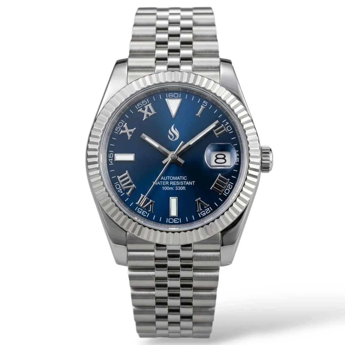 Seiko Mod Datejust blue roman numerals dial with silver case built by Modtime Creations
