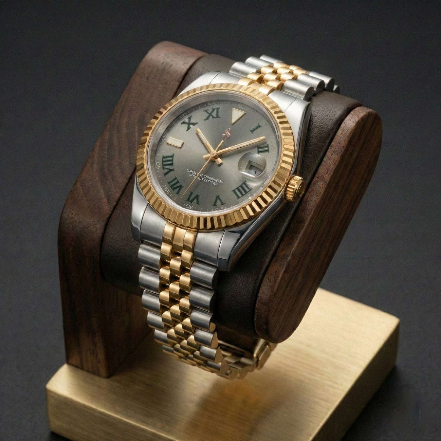 Seiko Mod Datejust gold two-tone watch by Modtime with NH35 automatic movement and sapphire crystal