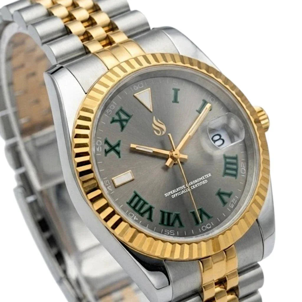 Seiko Mod Datejust gold two-tone watch by Modtime with NH35 automatic movement and sapphire crystal