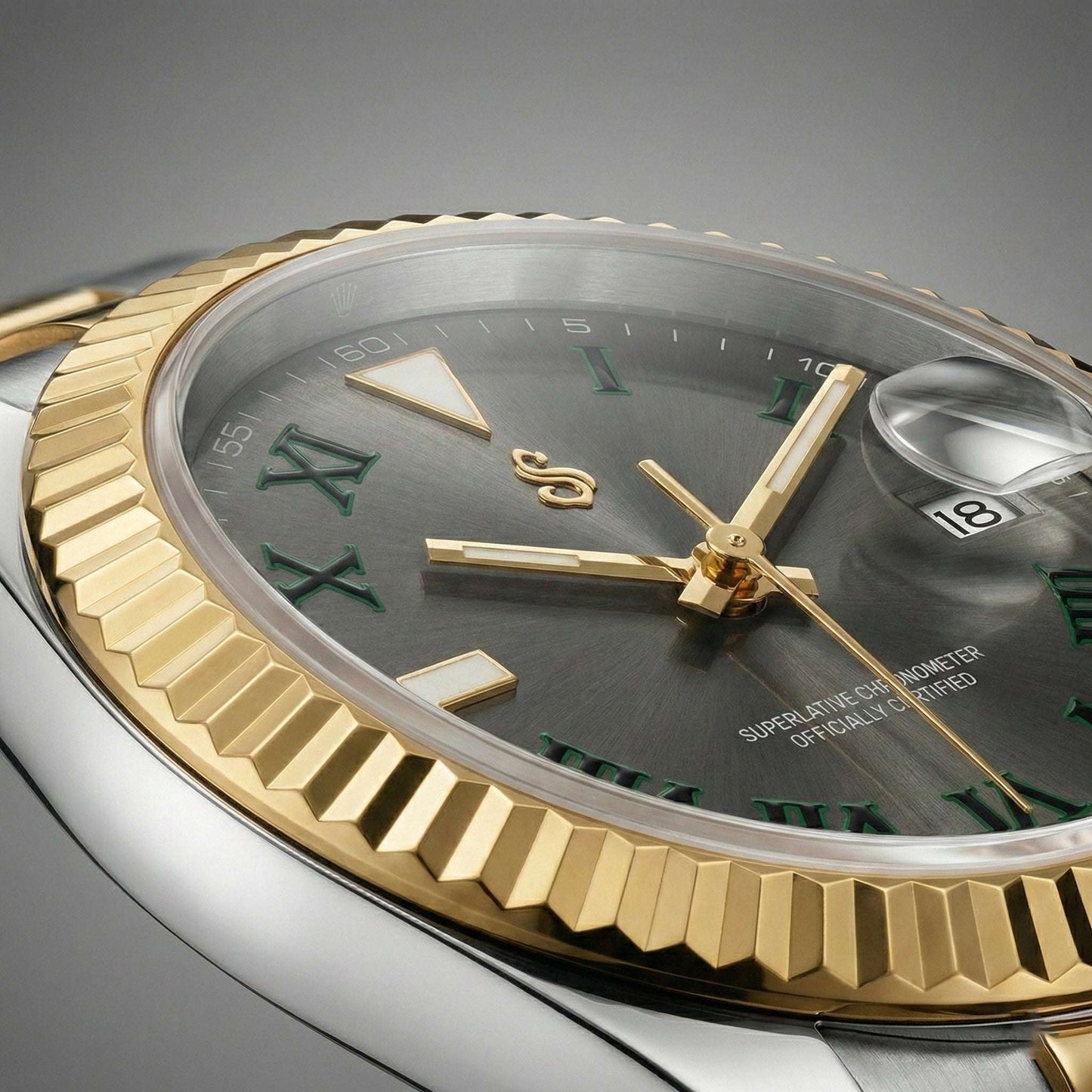 Seiko Mod Datejust gold two-tone watch by Modtime with NH35 automatic movement and sapphire crystal