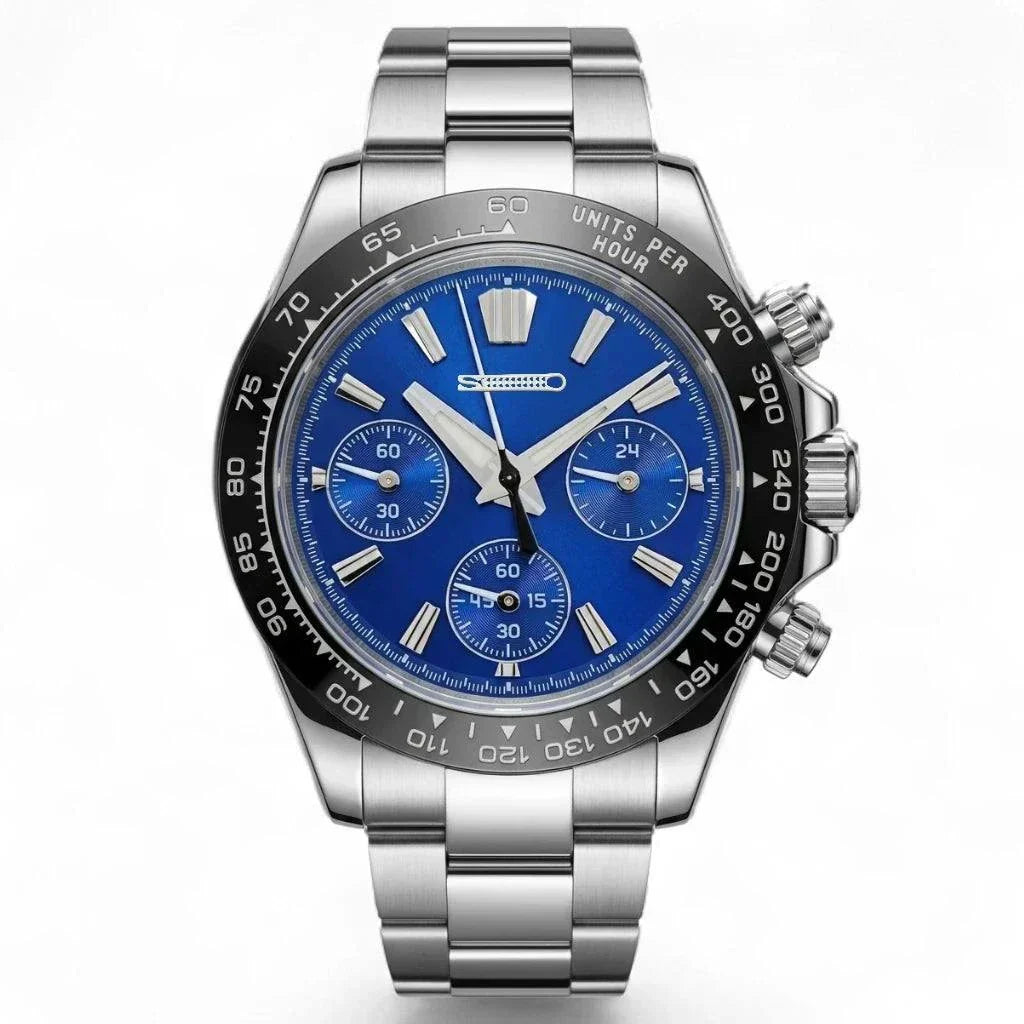 Seiko Mod Daytona GS  Dark Blue Dial Black Bezel Grand Seiko Fusion - Modtime 