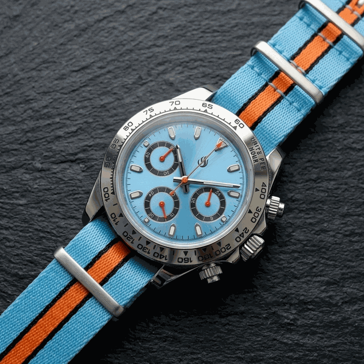Seiko Mod Daytona Tiffany Blue with orange hands "Racing' Edition by Modtime Creations 