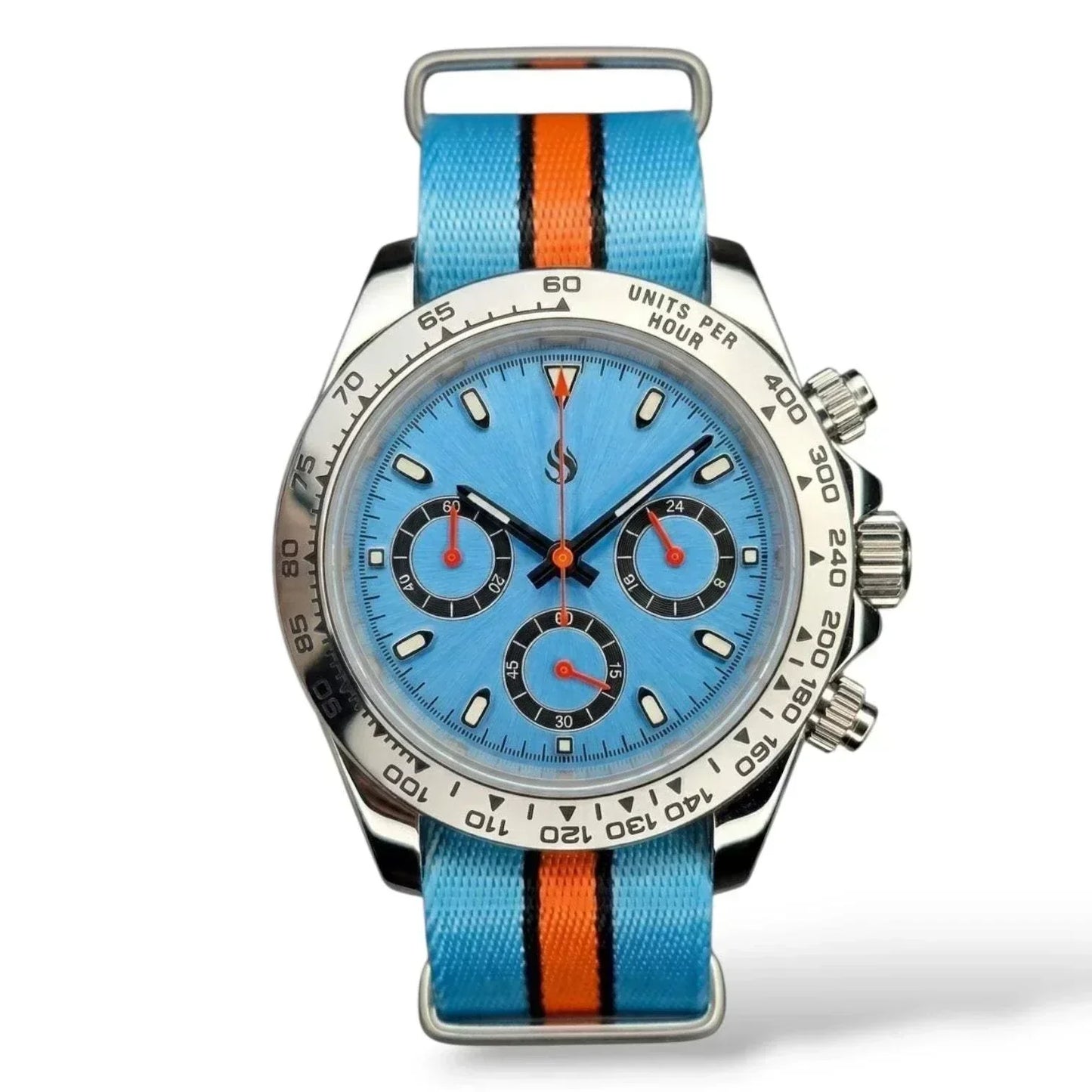 Seiko Mod Daytona Tiffany Blue with orange hands "Racing' Edition by Modtime Creations 