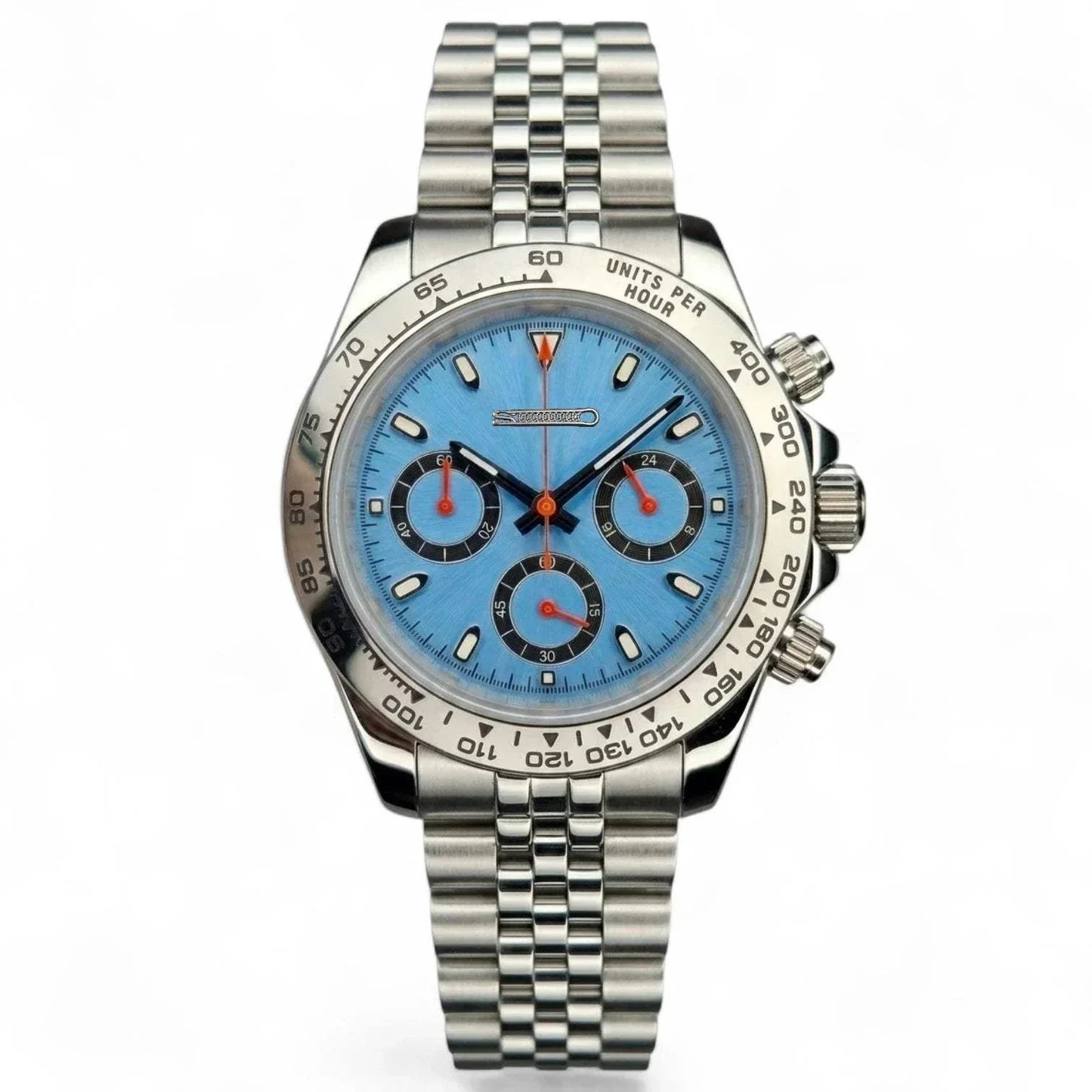 Seiko Mod Daytona Tiffany Blue with orange hands "Racing' Edition by Modtime Creations 