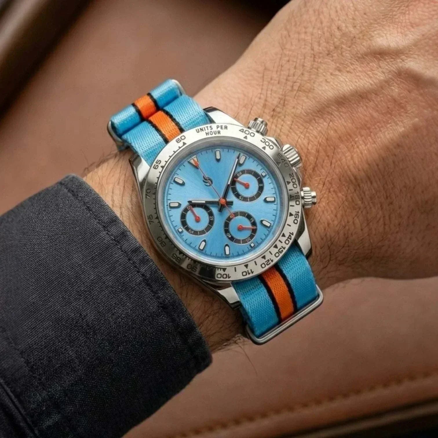 Seiko Mod Daytona Tiffany Blue with orange hands "Racing' Edition by Modtime Creations 