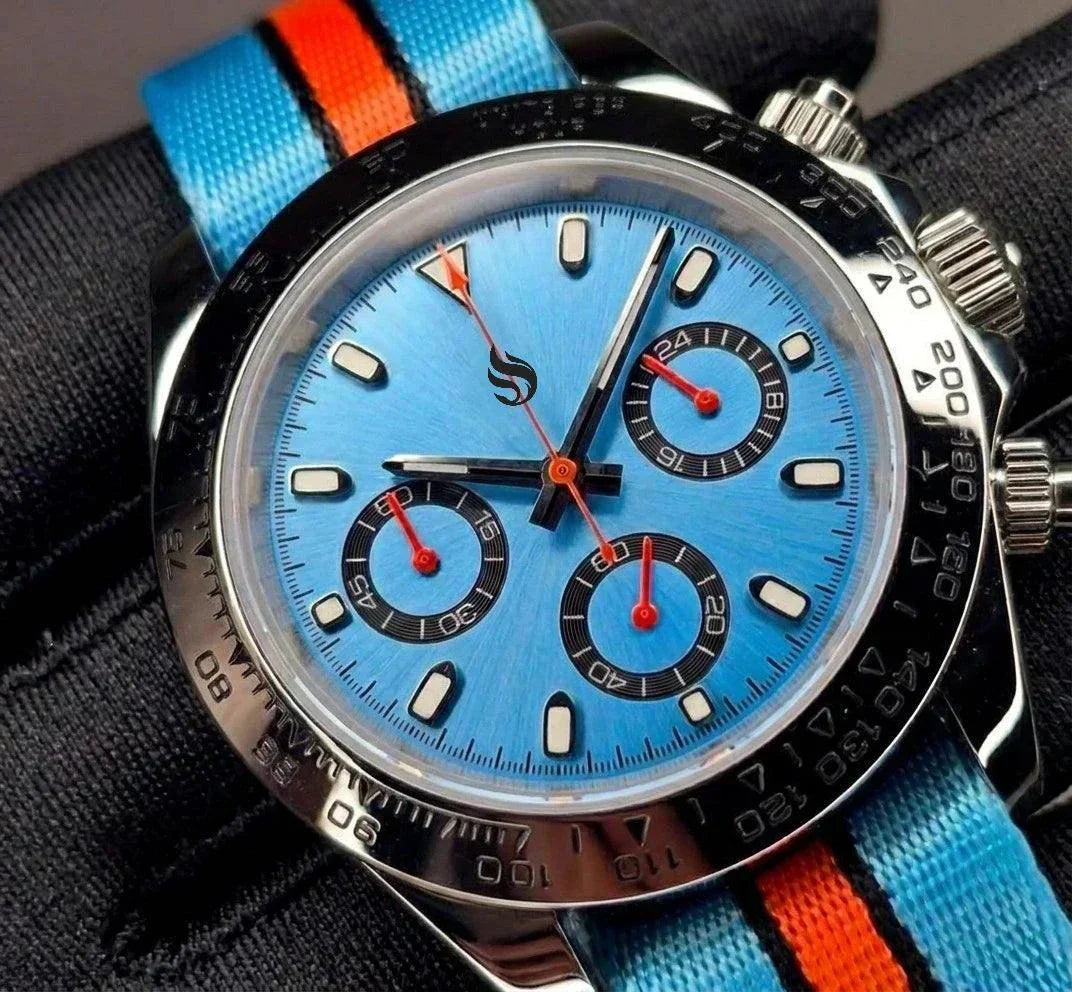 Seiko Mod Daytona Tiffany Blue with orange hands "Racing' Edition by Modtime Creations 